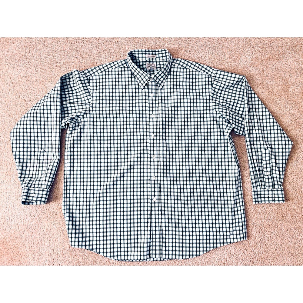 L.L.Bean Men's XXL Regular Green/White Check Button Down Shirt Wrinkle Resistant